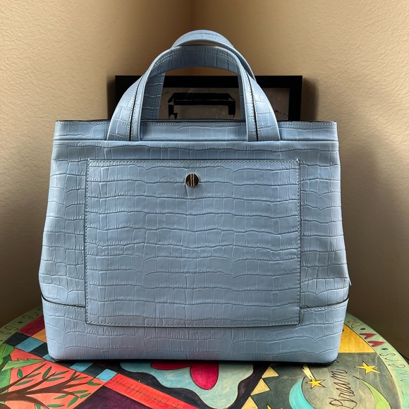 SALE🌻HAYWARD made in New York pyramid tote in blue embossed crocco ✨ - Picture 5 of 16